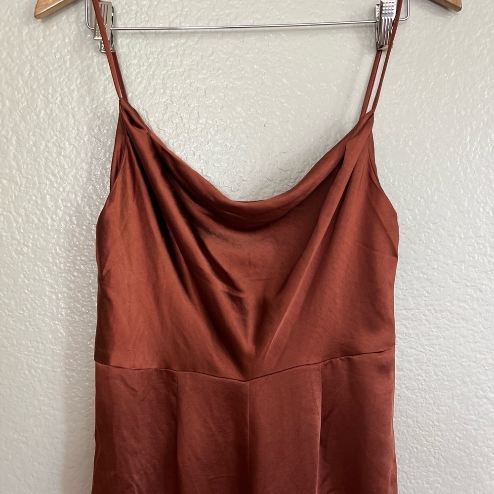 Perfect Night Brown Satin Cowl Neck Culotte Jumpsuit - Picture 4 of 10